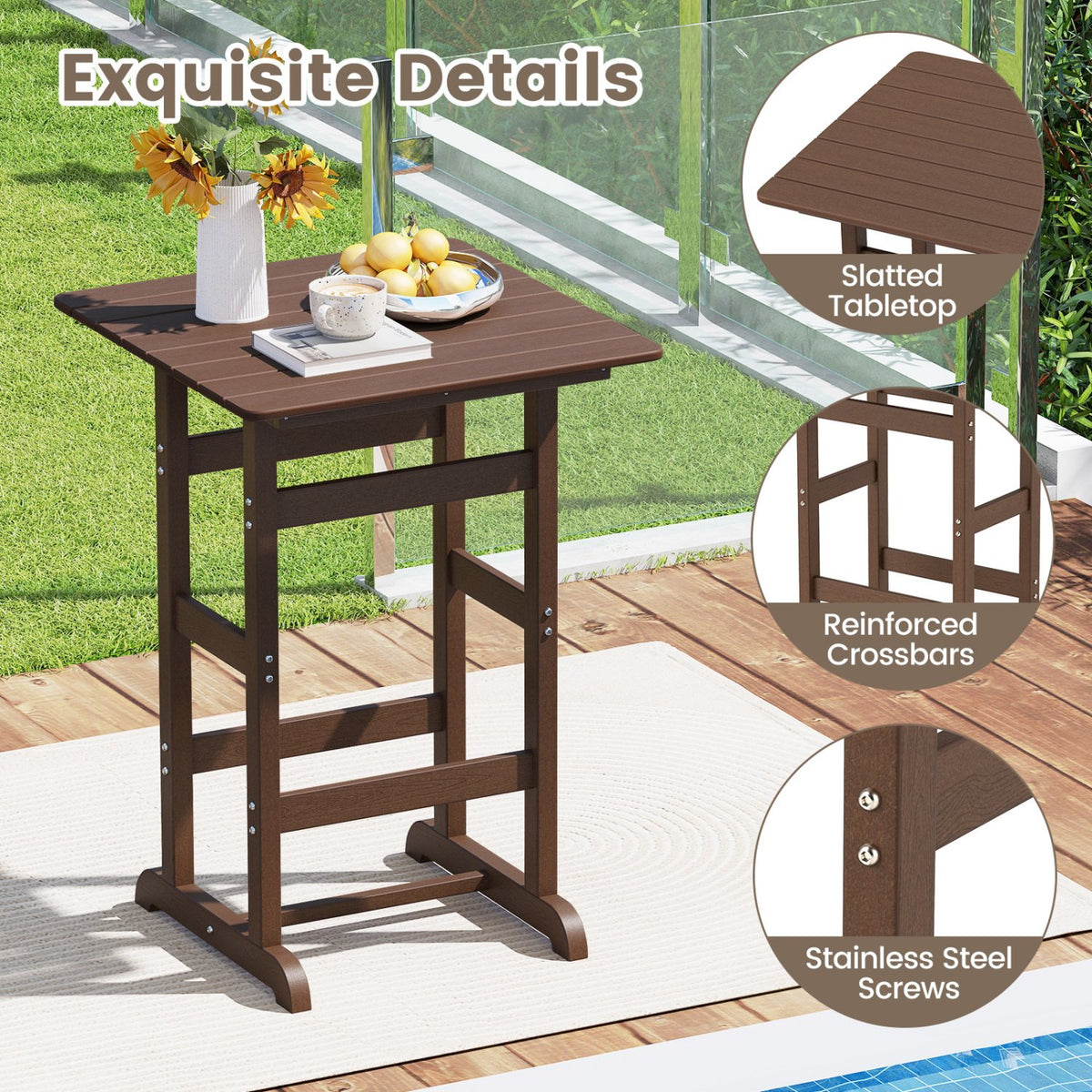 30 Inch Square Bar Table Dining Table with Slatted Tabletop for Poolside-Brown view 8