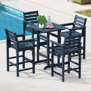 30 Inch Square Bar Table Dining Table with Slatted Tabletop for Poolside-Navy view 6