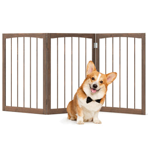 30 Inch Tall Wooden Pet Fence for Cats Small and Medium Dogs-Brown