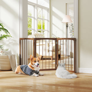 30 Inch Tall Wooden Pet Fence for Cats Small and Medium Dogs-Brown view 2