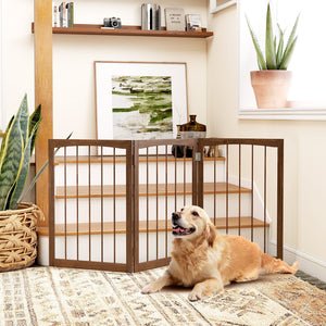 30 Inch Tall Wooden Pet Fence for Cats Small and Medium Dogs-Brown view 3