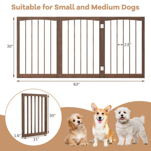 30 Inch Tall Wooden Pet Fence for Cats Small and Medium Dogs-Brown view 5