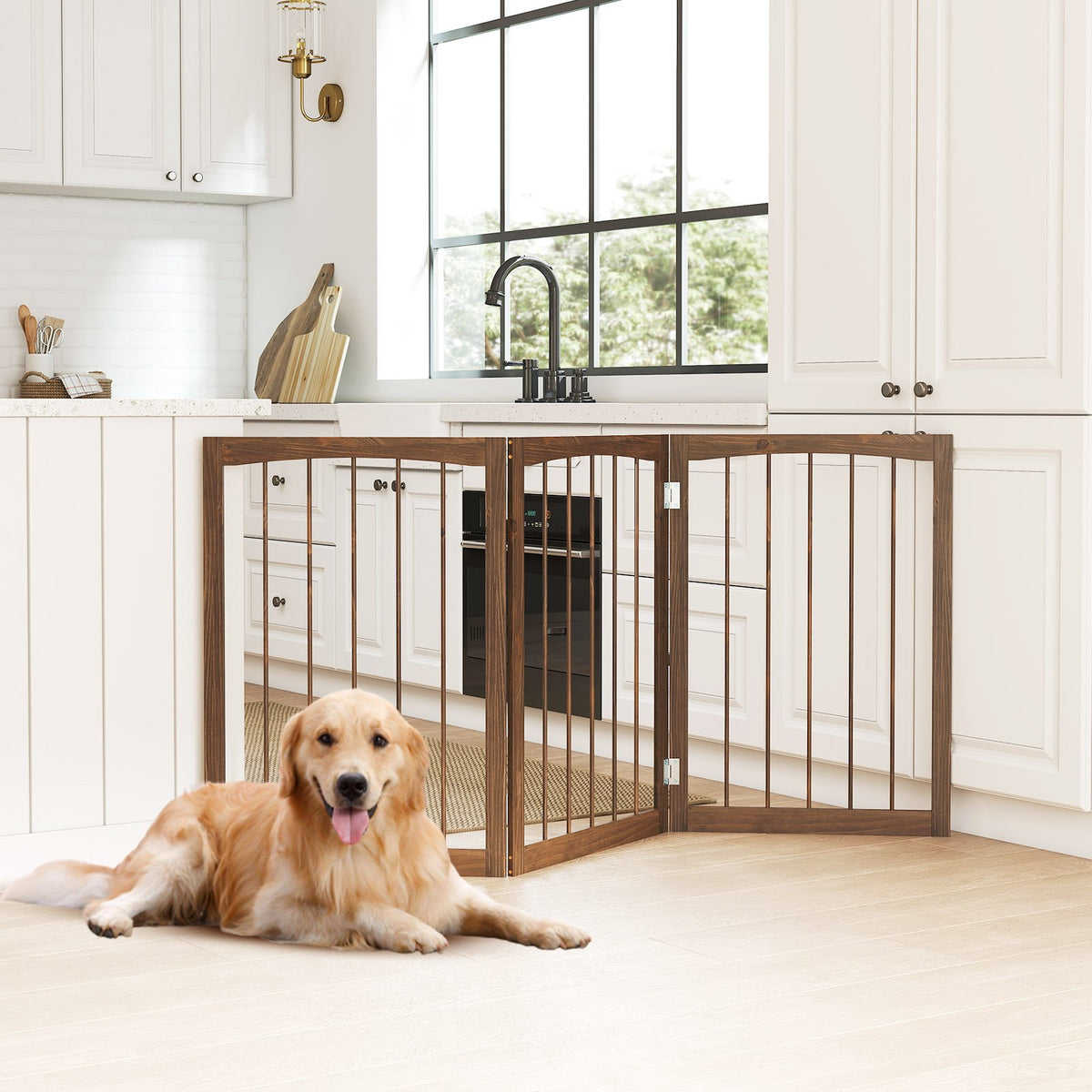 30 Inch Tall Wooden Pet Fence for Cats Small and Medium Dogs-Brown view 6