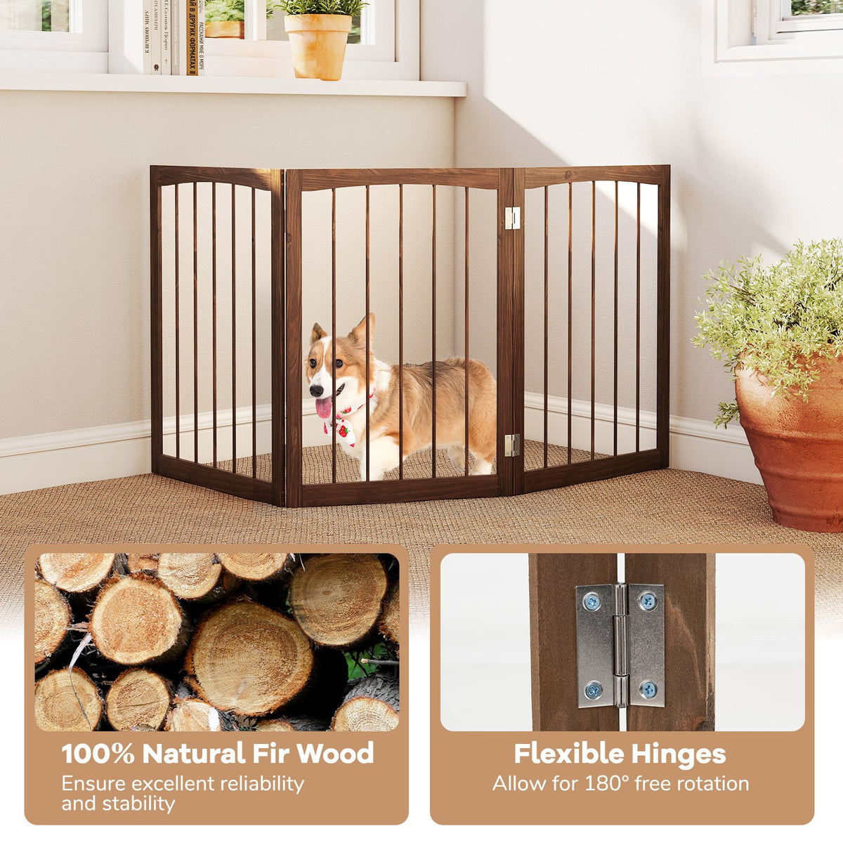 30 Inch Tall Wooden Pet Fence for Cats Small and Medium Dogs-Brown view 9
