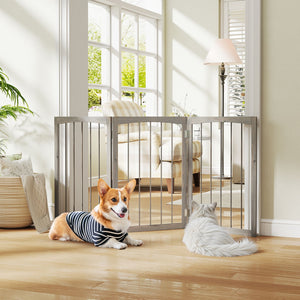 30 Inch Tall Wooden Pet Fence for Cats Small and Medium Dogs-Gray view 2