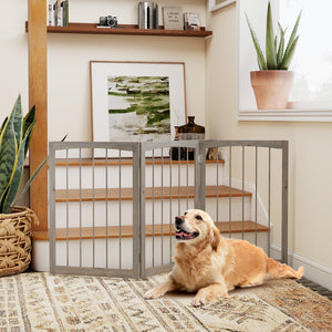 30 Inch Tall Wooden Pet Fence for Cats Small and Medium Dogs-Gray view 3