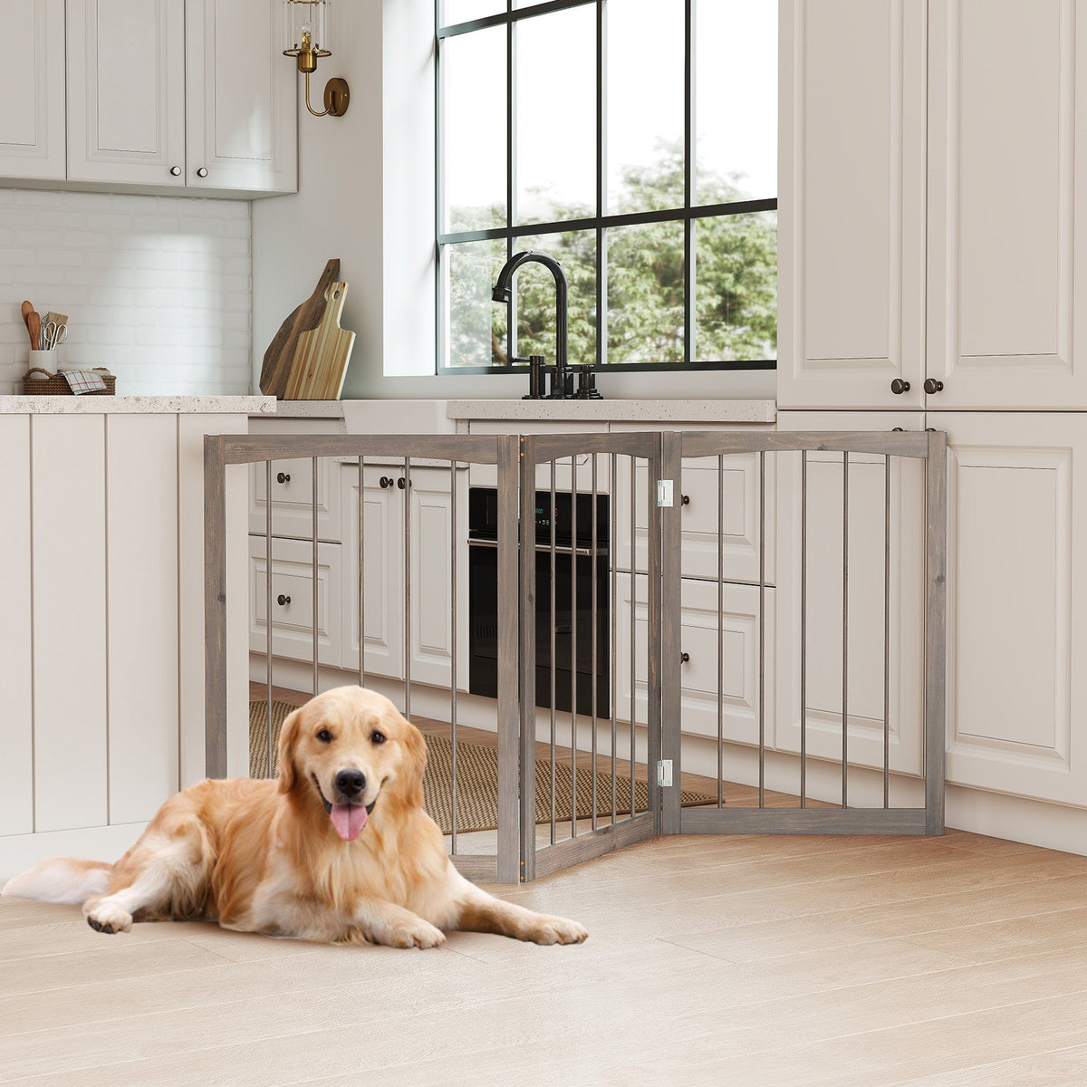 30 Inch Tall Wooden Pet Fence for Cats Small and Medium Dogs-Gray view 6