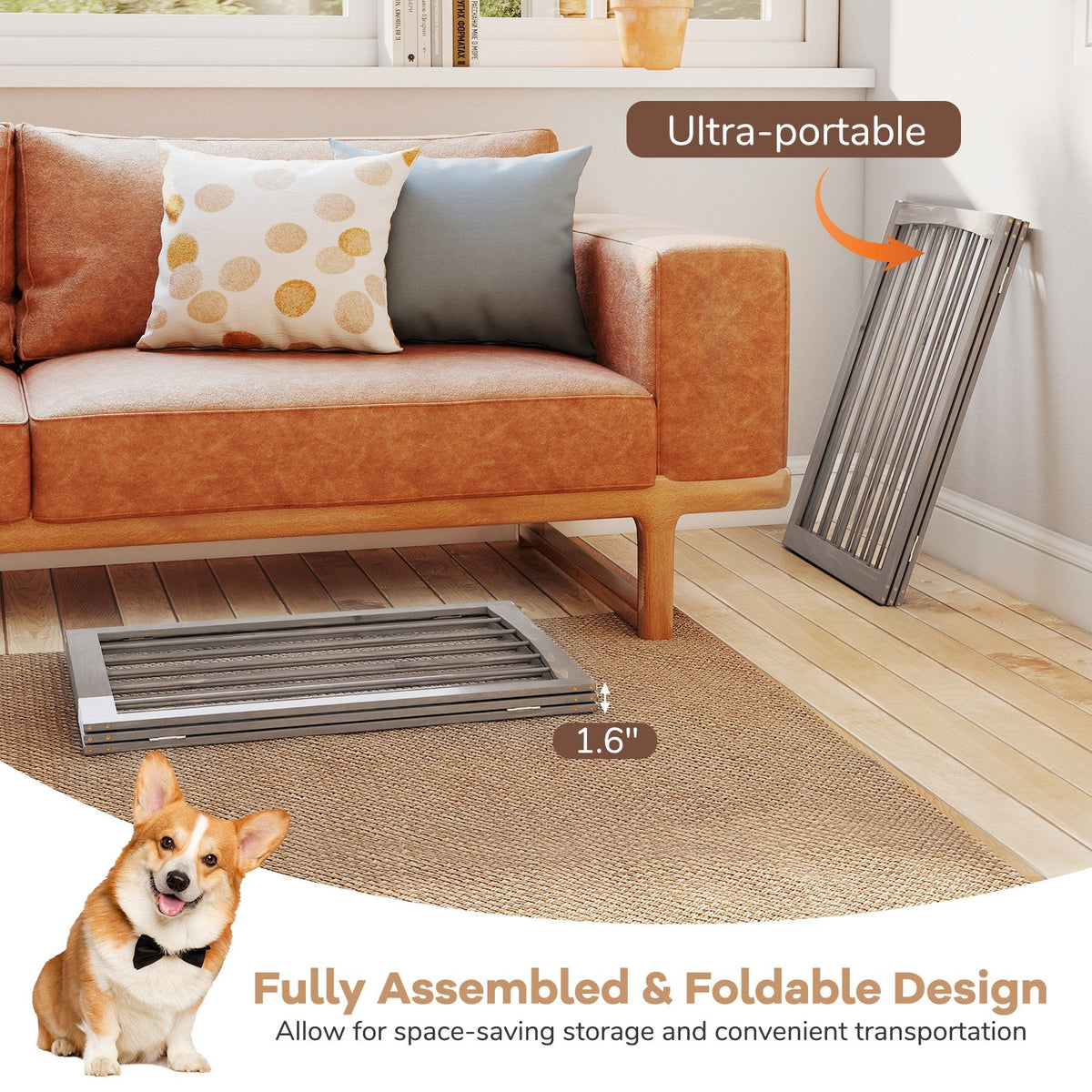 30 Inch Tall Wooden Pet Fence for Cats Small and Medium Dogs-Gray view 7