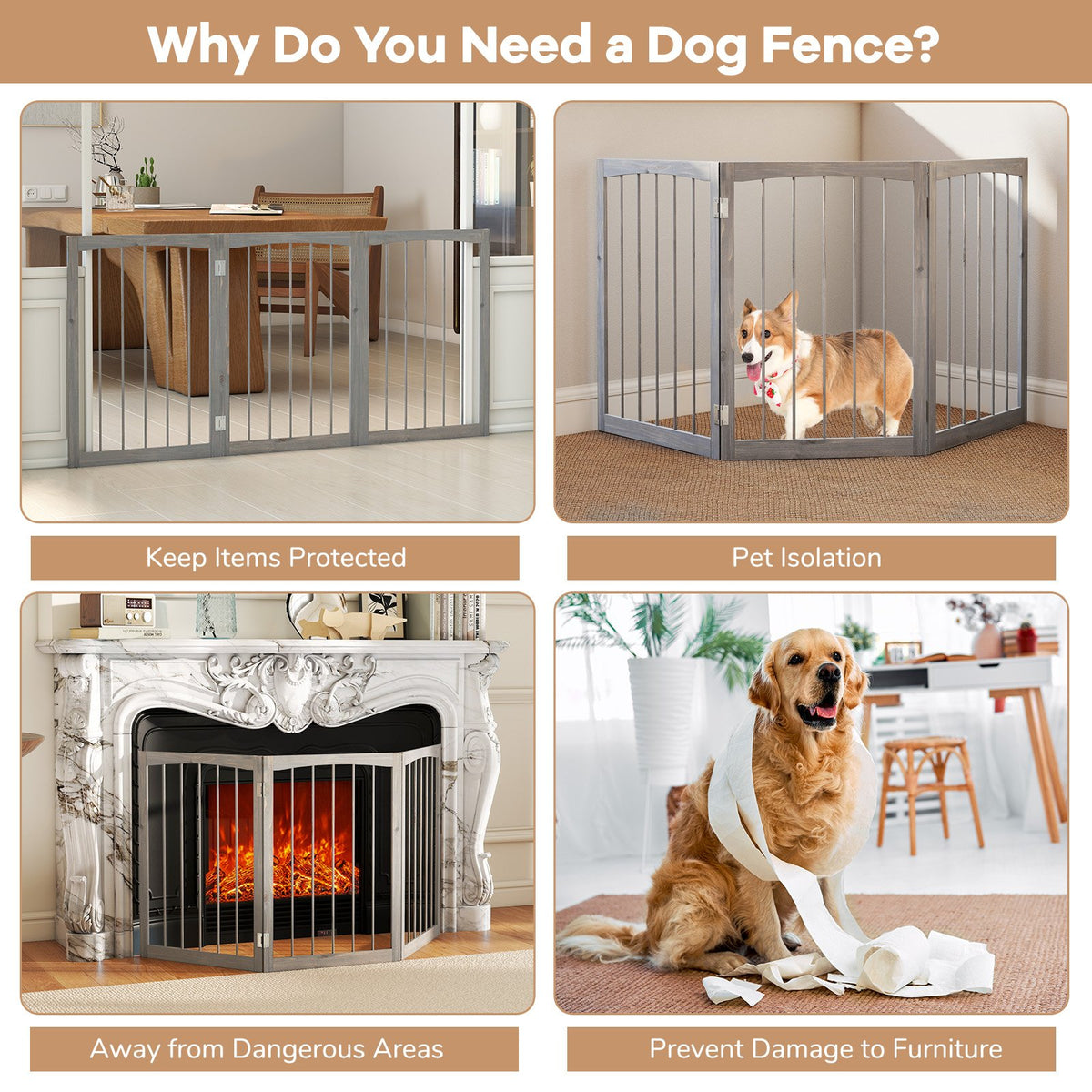 30 Inch Tall Wooden Pet Fence for Cats Small and Medium Dogs-Gray view 8