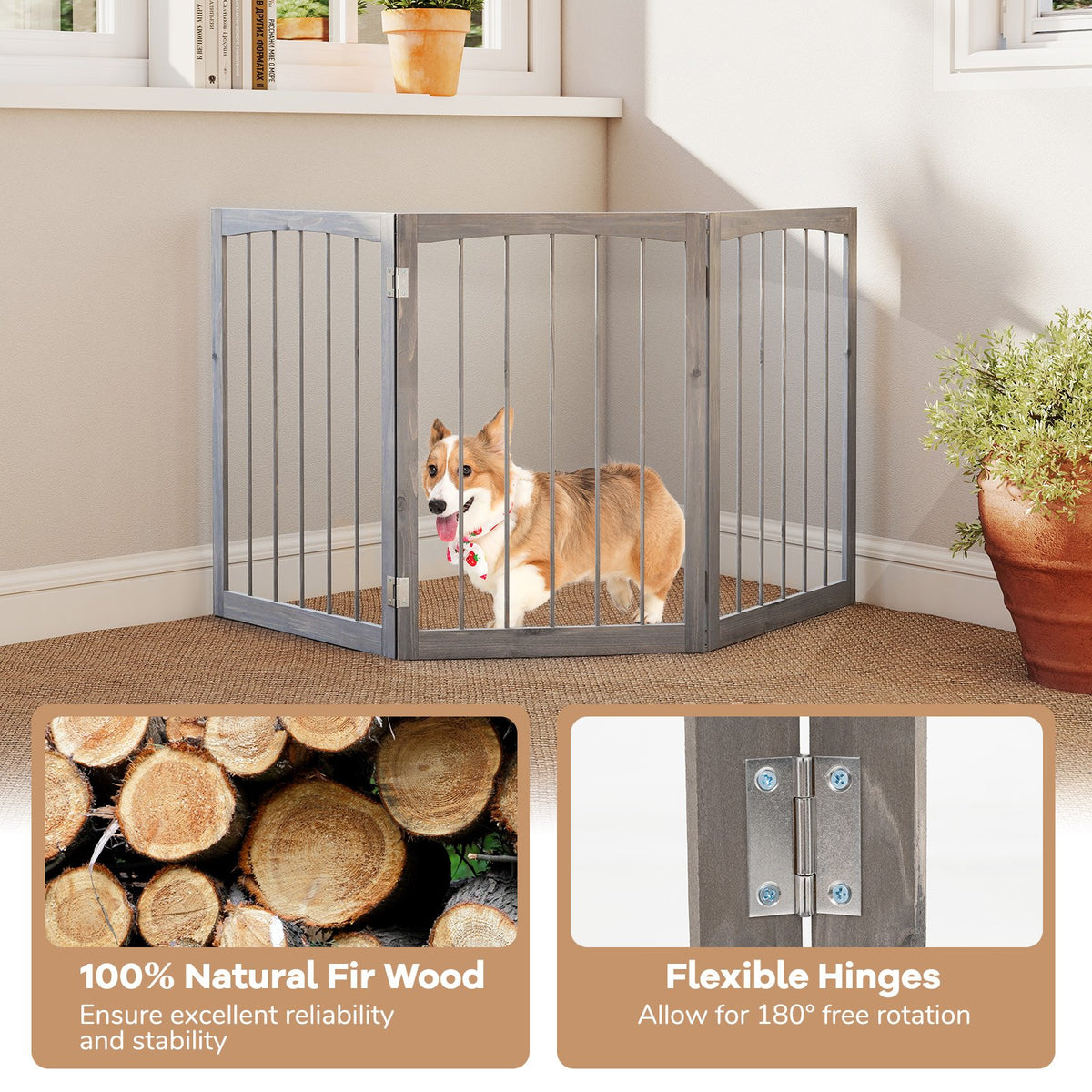 30 Inch Tall Wooden Pet Fence for Cats Small and Medium Dogs-Gray view 9