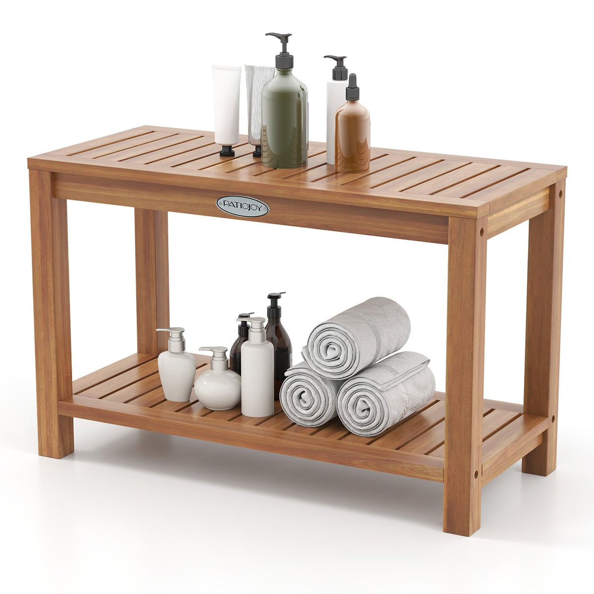 30 Inch Teak Wood Shower Bench Inside Shower Stool with Storage Shelf view 4
