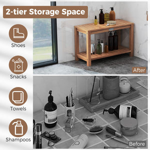 30 Inch Teak Wood Shower Bench Inside Shower Stool with Storage Shelf view 8