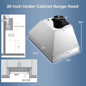30 Inch Under Cabinet Range Hood with 4 Fan Speeds and Baffles Filters-Silver view 3