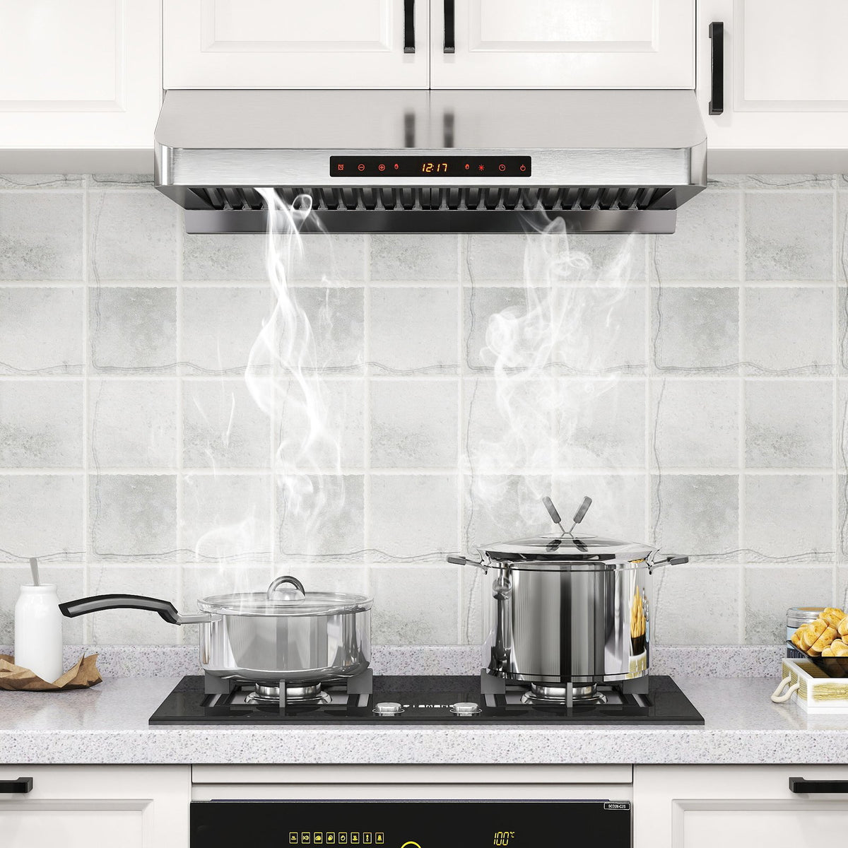 30 Inch Under Cabinet Range Hood with Oil Collector 900 CFM Stainless Steel Kitchen Vent-Silver view 2