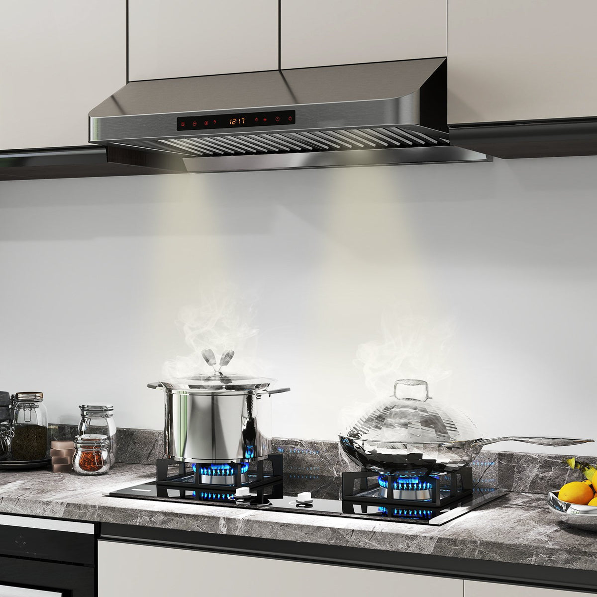 30 Inch Under Cabinet Range Hood with Oil Collector 900 CFM Stainless Steel Kitchen Vent-Silver view 3