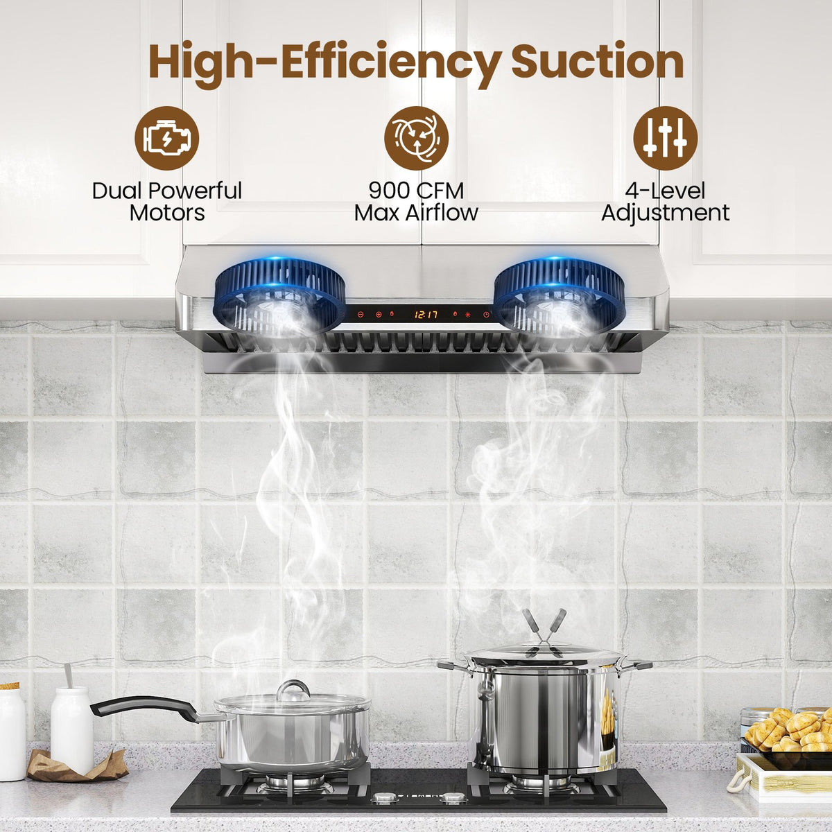 30 Inch Under Cabinet Range Hood with Oil Collector 900 CFM Stainless Steel Kitchen Vent-Silver view 5