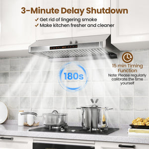 30 Inch Under Cabinet Range Hood with Oil Collector 900 CFM Stainless Steel Kitchen Vent-Silver view 7