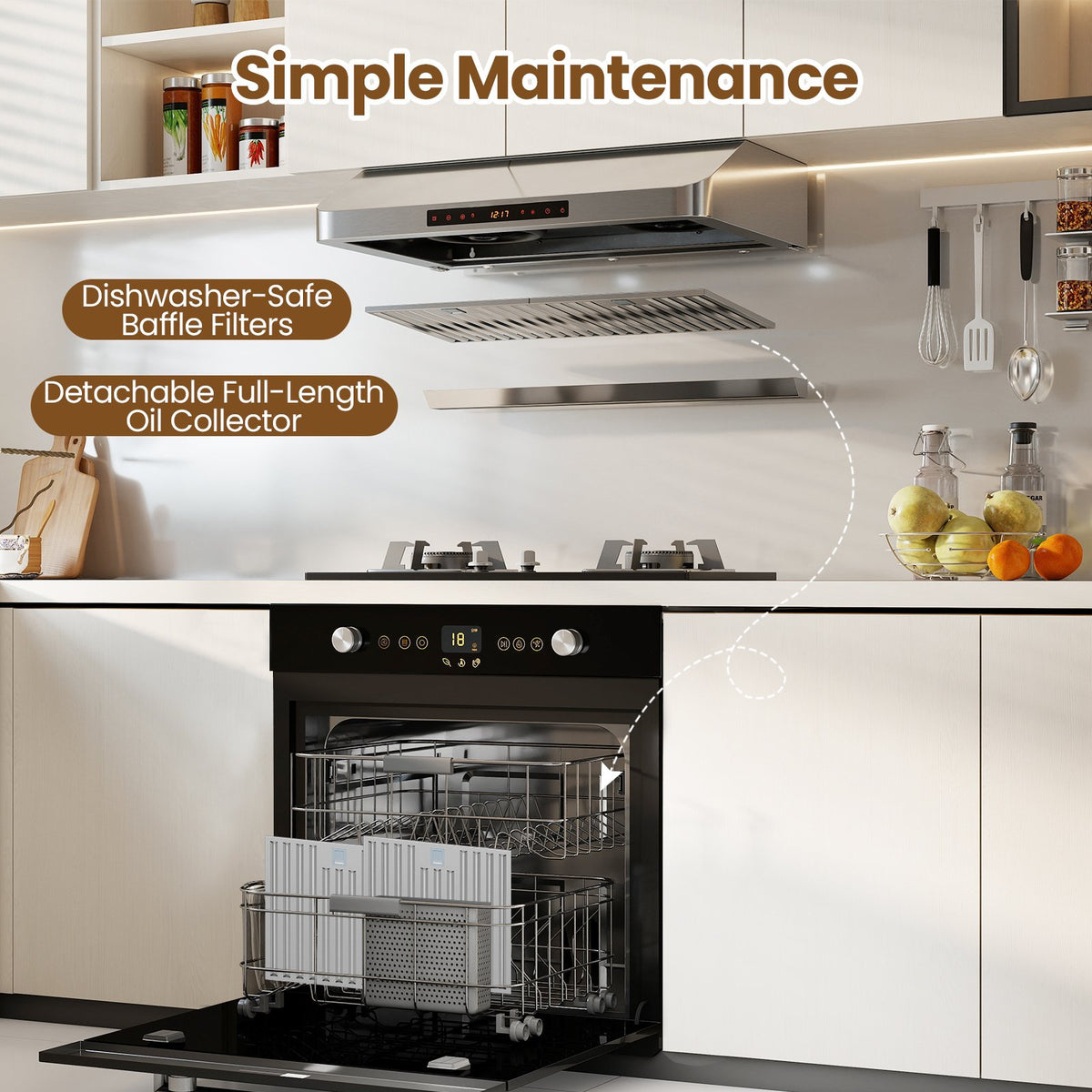 30 Inch Under Cabinet Range Hood with Oil Collector 900 CFM Stainless Steel Kitchen Vent-Silver view 9