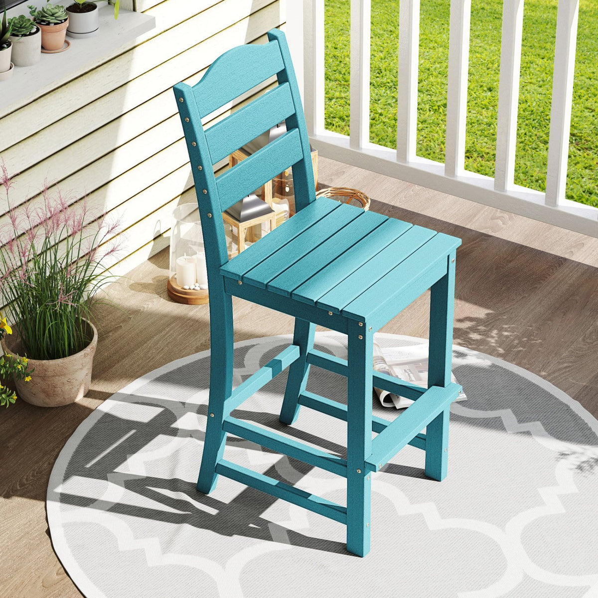 30 Inches Counter Height HDPE Bar Stool with Backrest and Footrest-Turquoise view 3