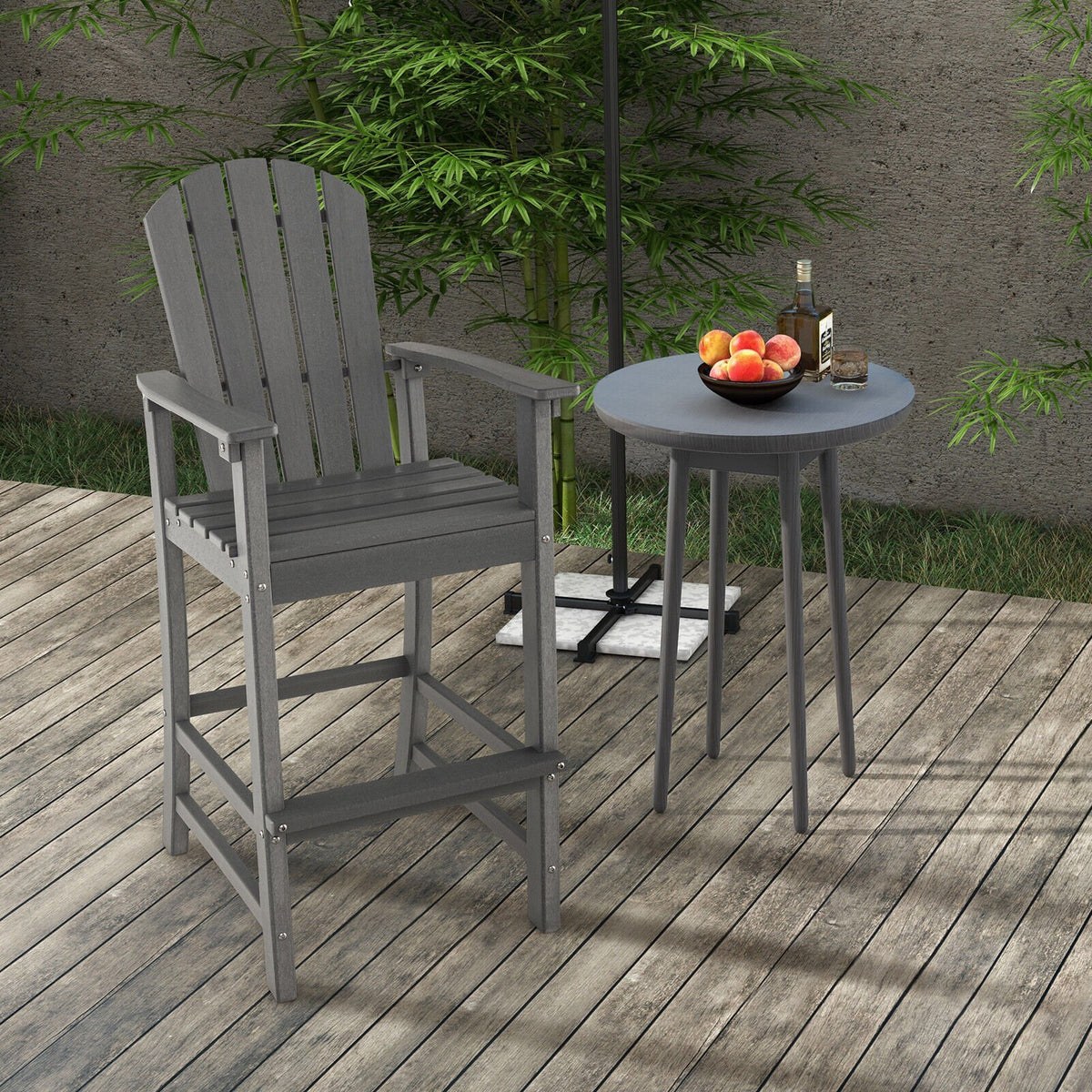 30 Inches Counter Height Outdoor HDPE Bar Stool with Armrests and Footrest-Gray view 2