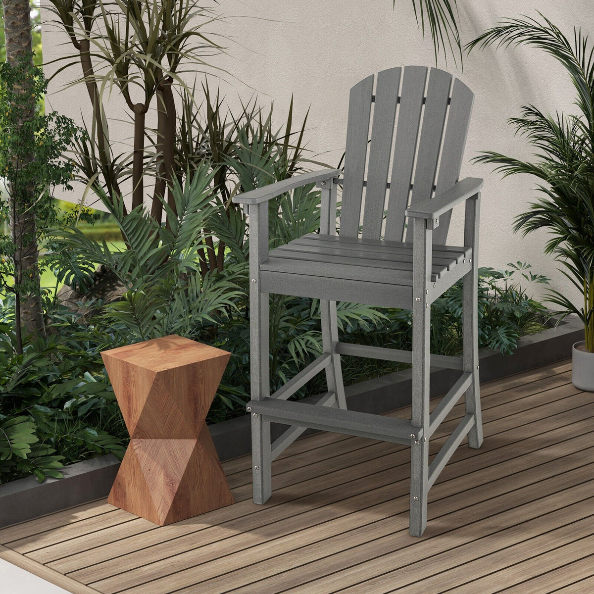 30 Inches Counter Height Outdoor HDPE Bar Stool with Armrests and Footrest-Gray view 3