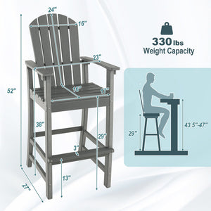 30 Inches Counter Height Outdoor HDPE Bar Stool with Armrests and Footrest-Gray view 4