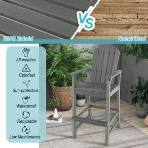 30 Inches Counter Height Outdoor HDPE Bar Stool with Armrests and Footrest-Gray view 5