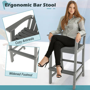 30 Inches Counter Height Outdoor HDPE Bar Stool with Armrests and Footrest-Gray view 6