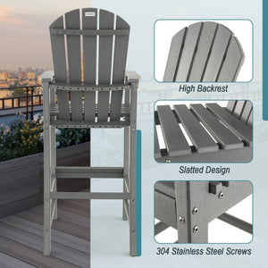 30 Inches Counter Height Outdoor HDPE Bar Stool with Armrests and Footrest-Gray view 7