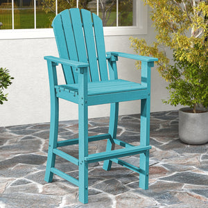 30 Inches Counter Height Outdoor HDPE Bar Stool with Armrests and Footrest-Turquoise view 2