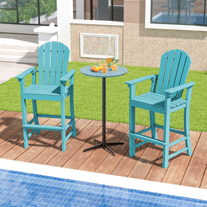 30 Inches Counter Height Outdoor HDPE Bar Stool with Armrests and Footrest-Turquoise view 5