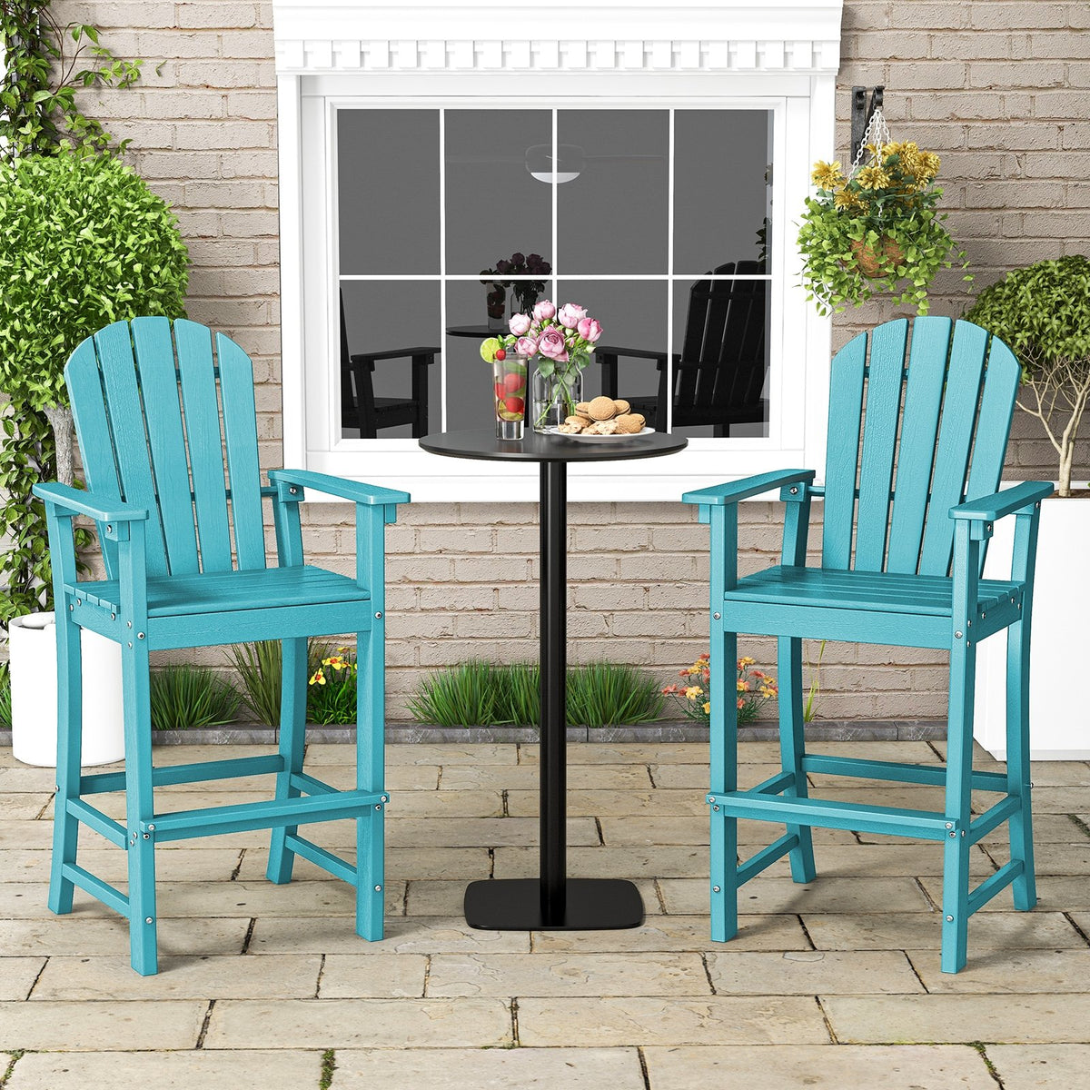 30 Inches Counter Height Outdoor HDPE Bar Stool with Armrests and Footrest-Turquoise view 6