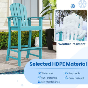 30 Inches Counter Height Outdoor HDPE Bar Stool with Armrests and Footrest-Turquoise view 7