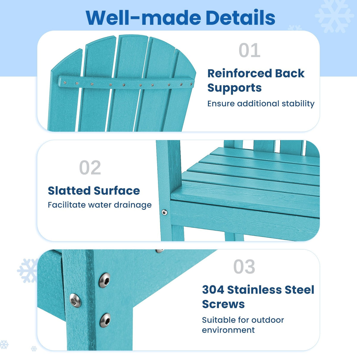 30 Inches Counter Height Outdoor HDPE Bar Stool with Armrests and Footrest-Turquoise view 8