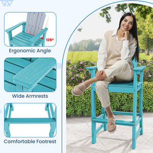 30 Inches Counter Height Outdoor HDPE Bar Stool with Armrests and Footrest-Turquoise view 9