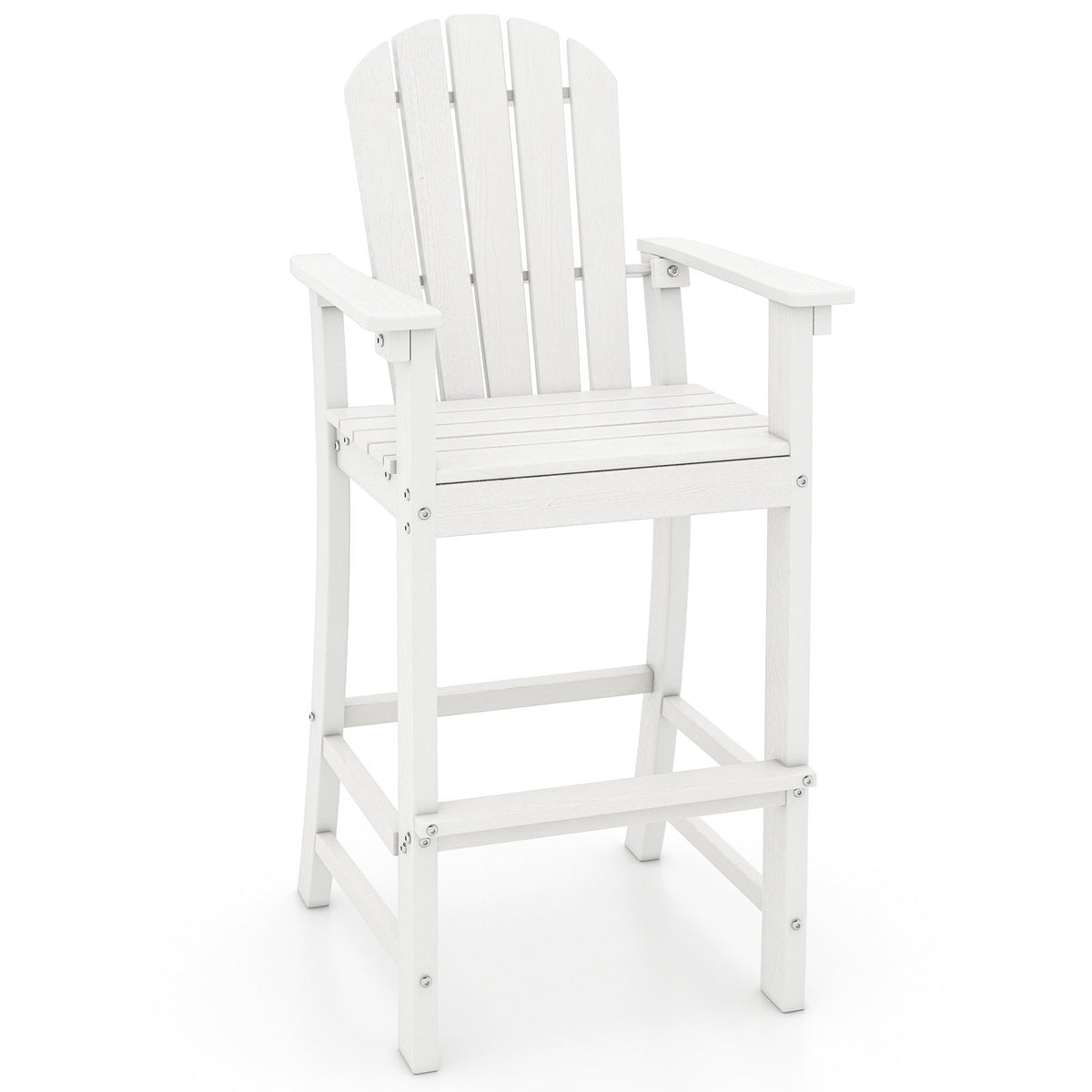 30 Inches Counter Height Outdoor HDPE Bar Stool with Armrests and Footrest-White