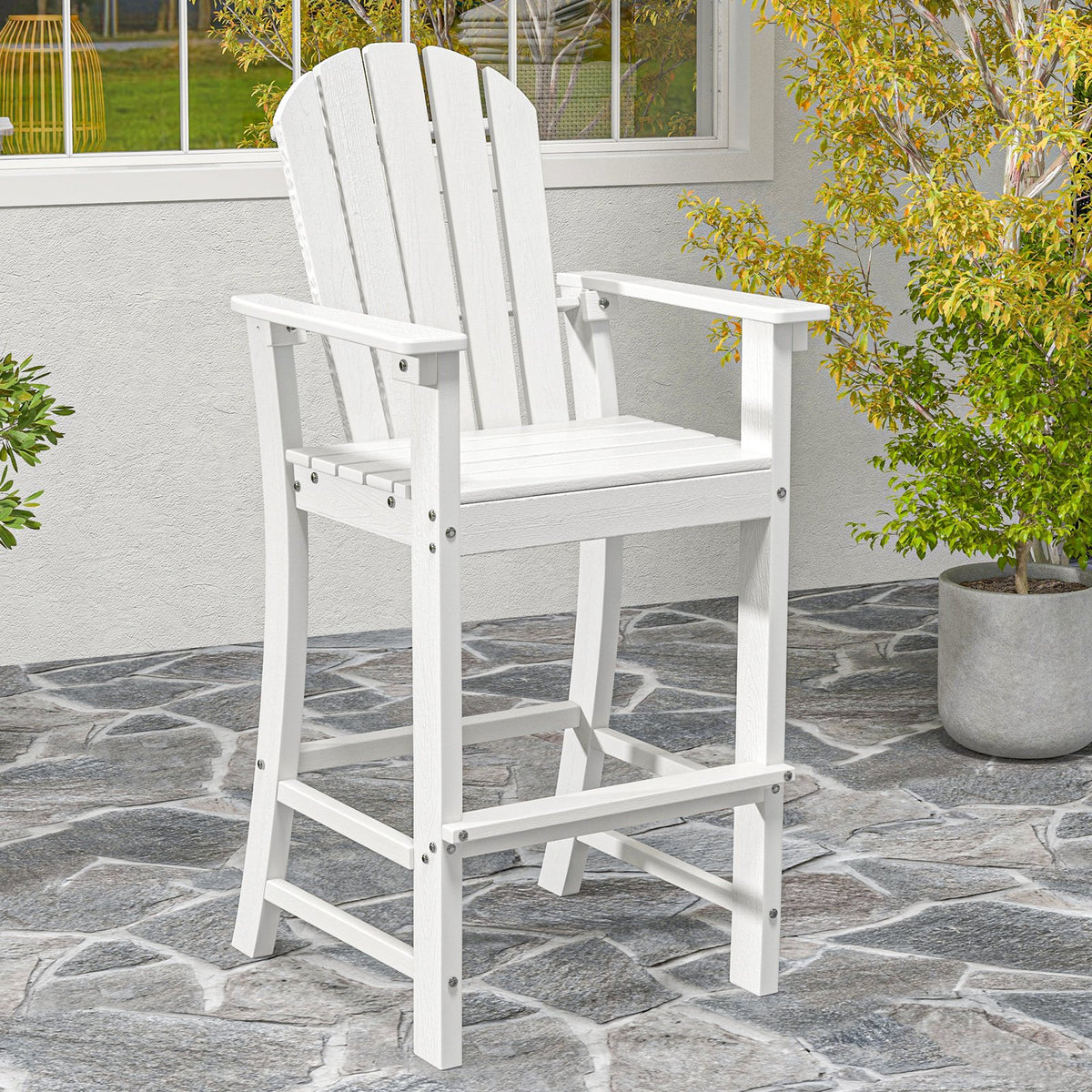 30 Inches Counter Height Outdoor HDPE Bar Stool with Armrests and Footrest-White view 2