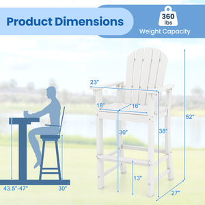 30 Inches Counter Height Outdoor HDPE Bar Stool with Armrests and Footrest-White view 4