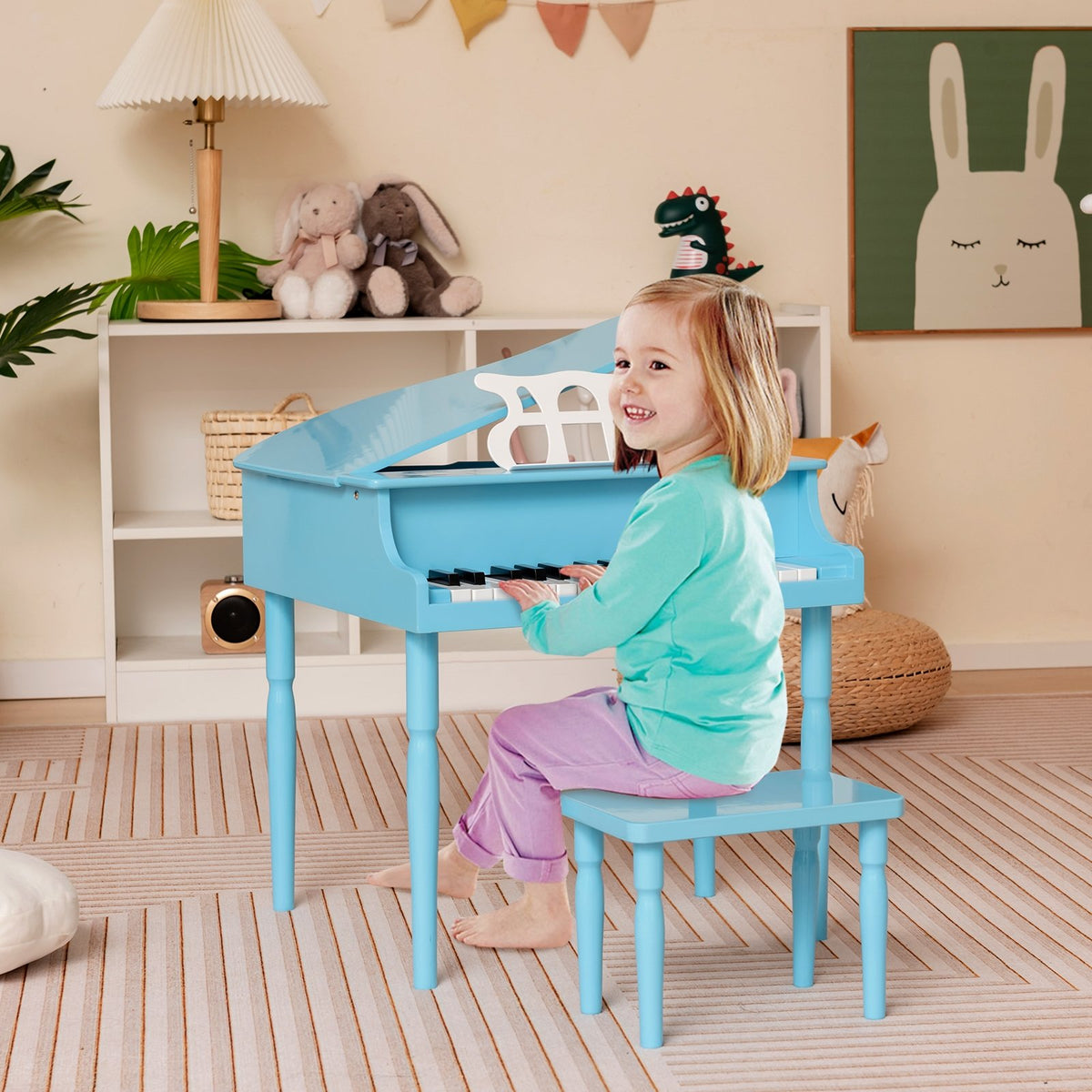 30-Key Wood Toy Kids Grand Piano with Bench and Music Rack-Blue view 2