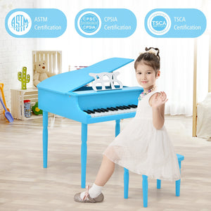 30-Key Wood Toy Kids Grand Piano with Bench and Music Rack-Blue view 3