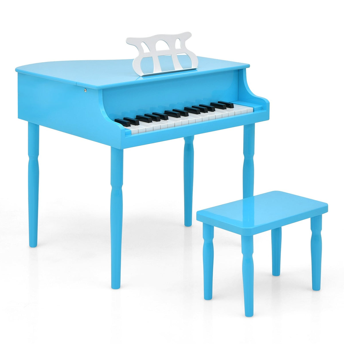 30-Key Wood Toy Kids Grand Piano with Bench and Music Rack-Blue view 4