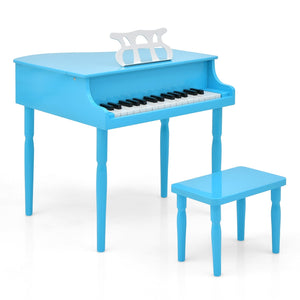 30-Key Wood Toy Kids Grand Piano with Bench and Music Rack-Blue view 4