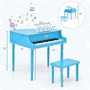 30-Key Wood Toy Kids Grand Piano with Bench and Music Rack-Blue view 5