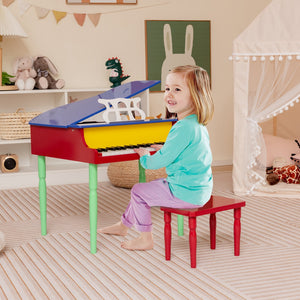 30-Key Wood Toy Kids Grand Piano with Bench and Music Rack-Multicolor view 2