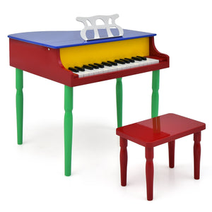 30-Key Wood Toy Kids Grand Piano with Bench and Music Rack-Multicolor view 4