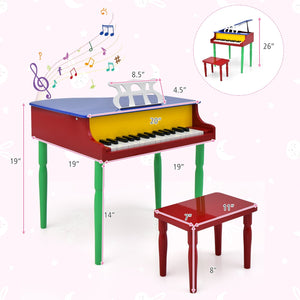 30-Key Wood Toy Kids Grand Piano with Bench and Music Rack-Multicolor view 5