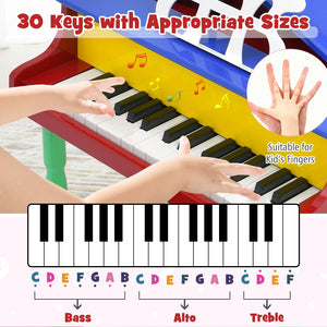 30-Key Wood Toy Kids Grand Piano with Bench and Music Rack-Multicolor view 7