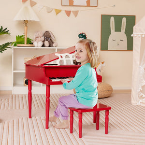 30-Key Wood Toy Kids Grand Piano with Bench and Music Rack-Red view 2