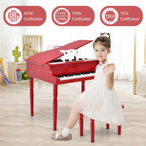 30-Key Wood Toy Kids Grand Piano with Bench and Music Rack-Red view 3