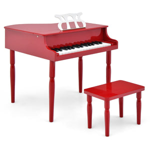 30-Key Wood Toy Kids Grand Piano with Bench and Music Rack-Red view 4